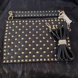 Blingy Faux Leather Purse with Gold Studs and Faux Leather Handle